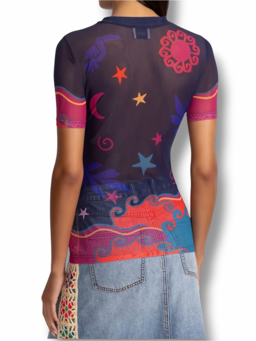 Johnny Was Paloma’s Island Eleanor Short Sleeve Mesh Tee Top Size Medium - Picture 4 of 8